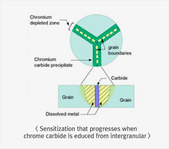 Sensitization that progresses when chrome carbide is educed from intergranular